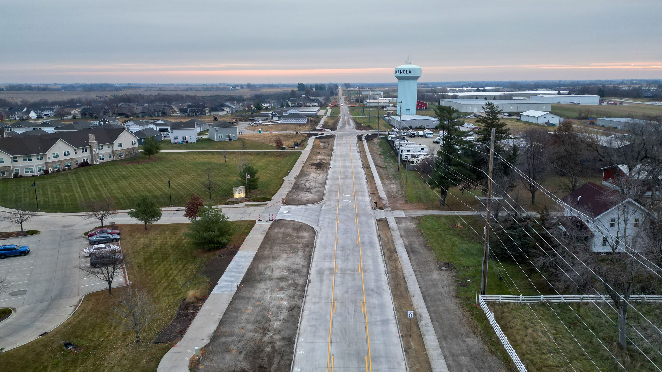 Aerial view of Hillcrest Avenue in Indianola, Iowa.