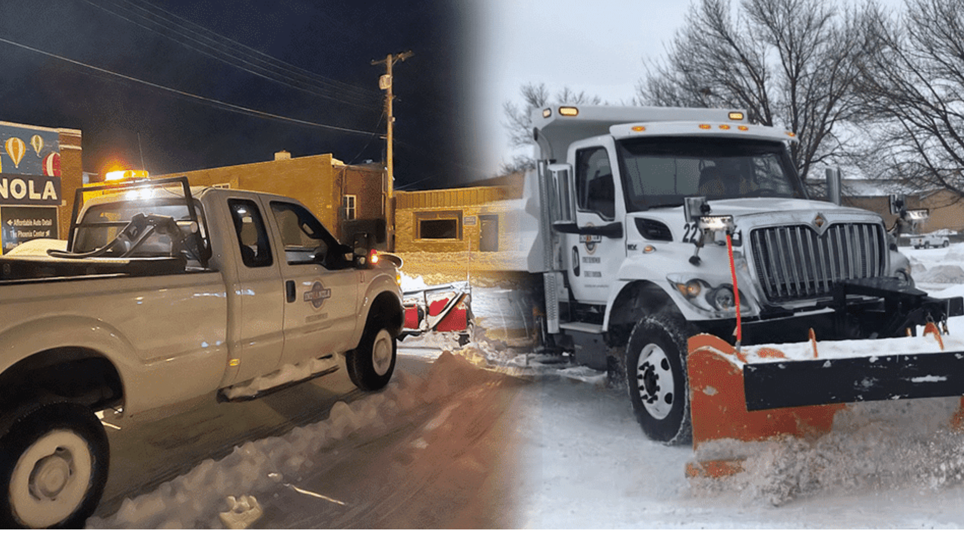 Photos of City of Indianola snowplows clearing streets.