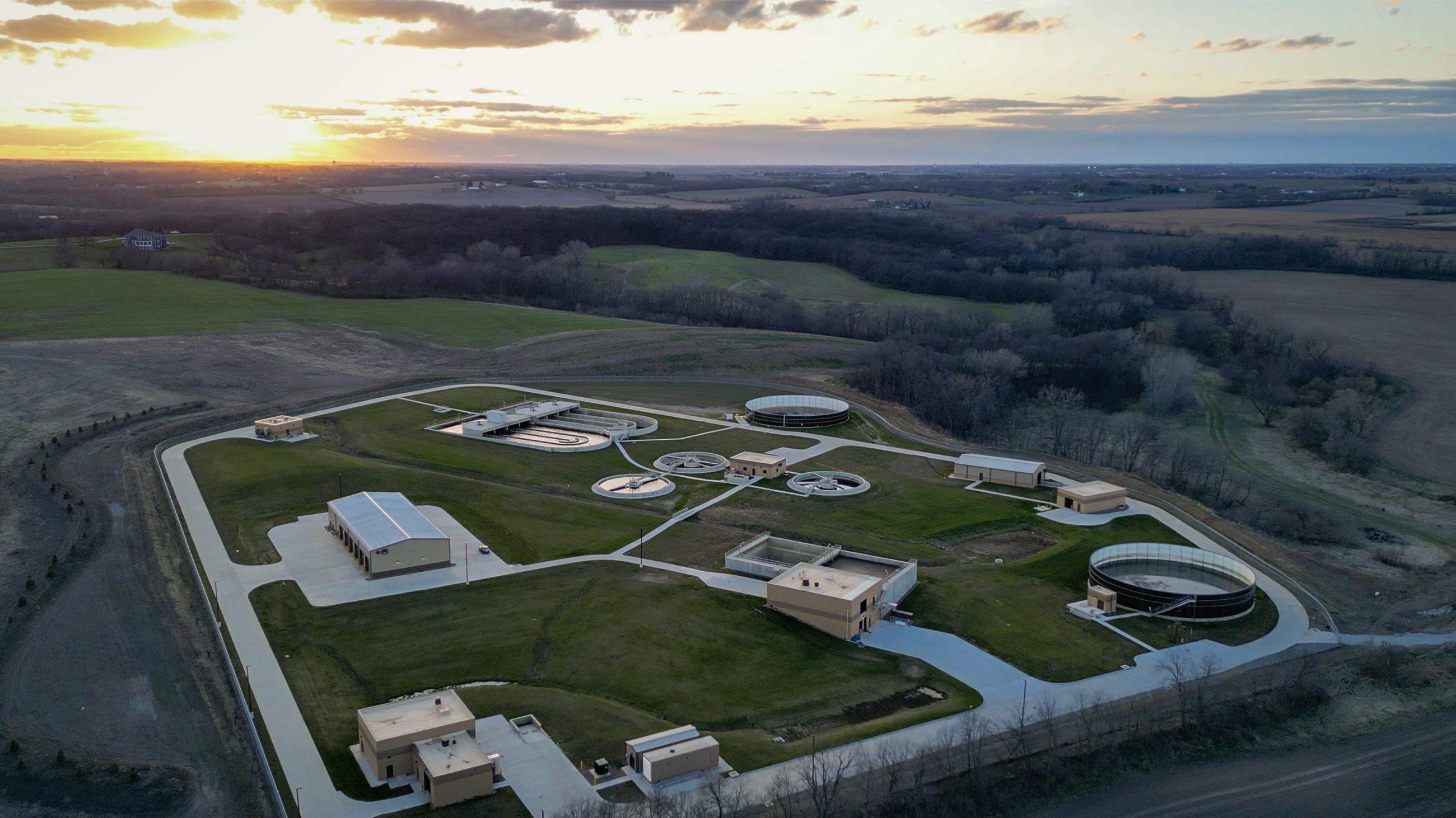 City of Indianola's Water Resource Recovery Facility is seen at sunset.