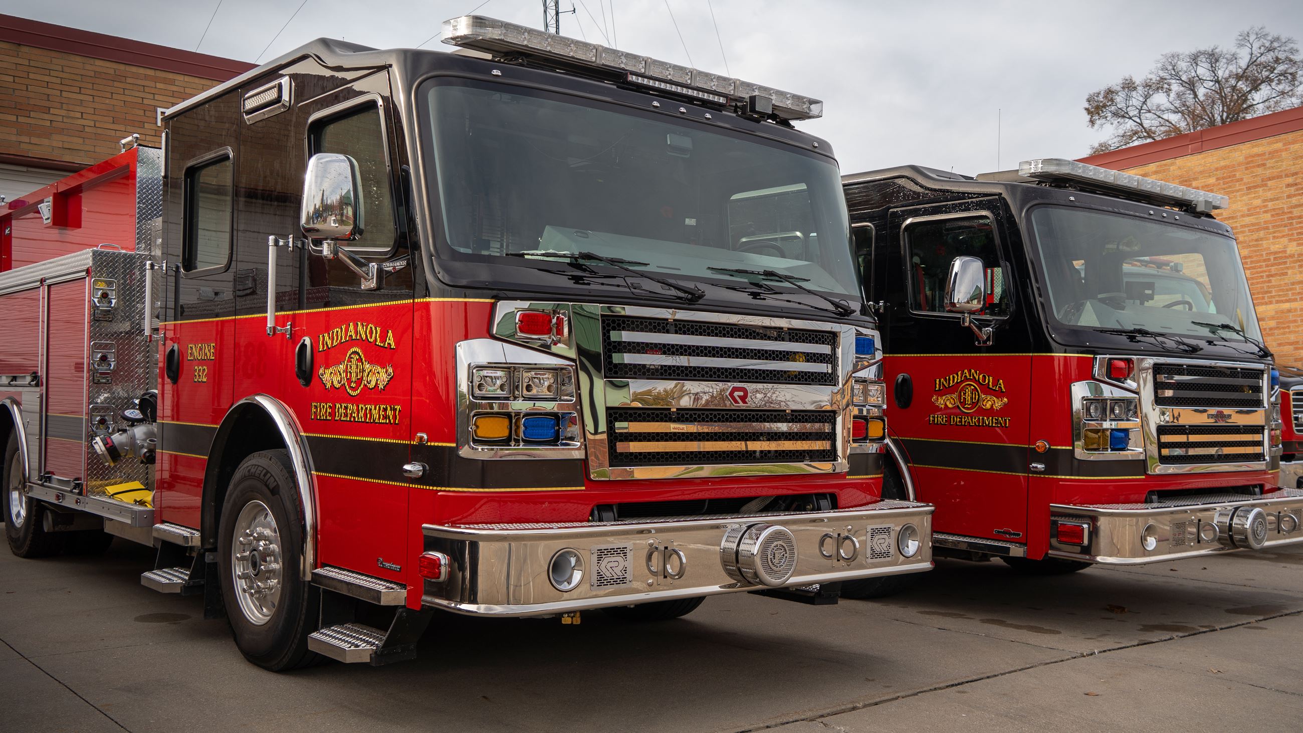 Indianola Fire Department vehicles parked outside the fire station.