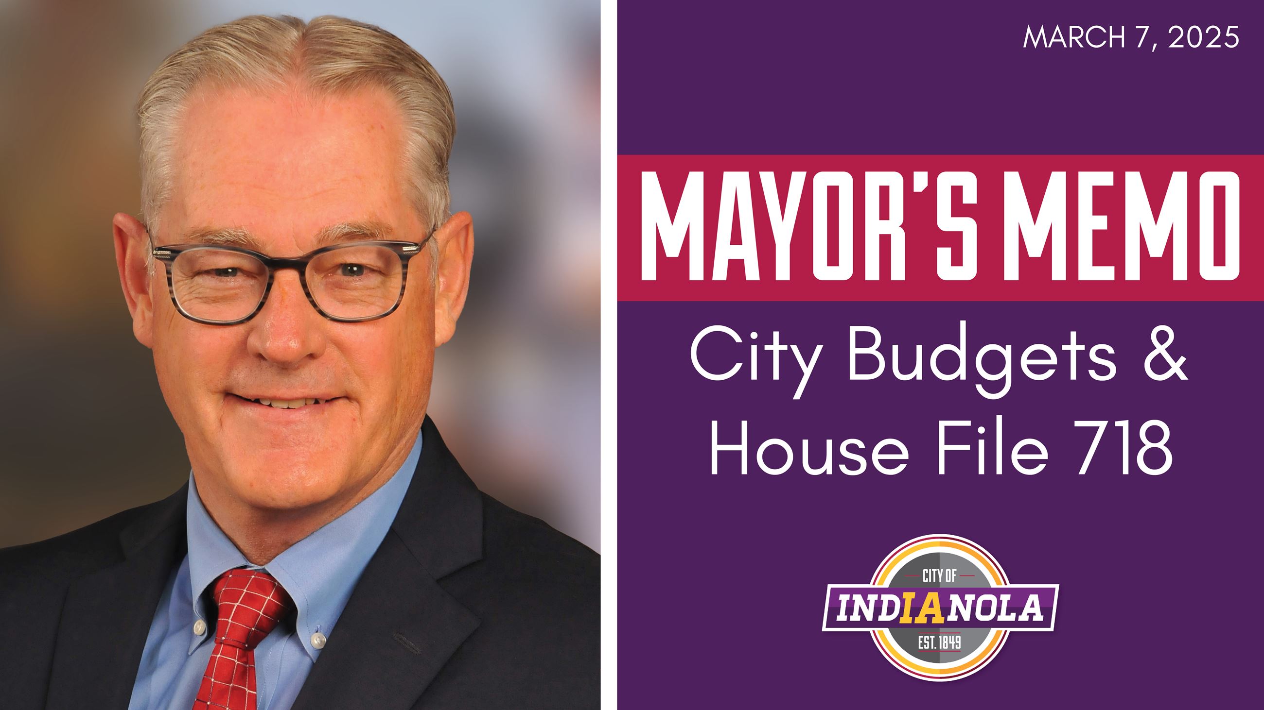 Man with glasses in a suit smiling to promote the Mayor's Memo for March 7, 2025.