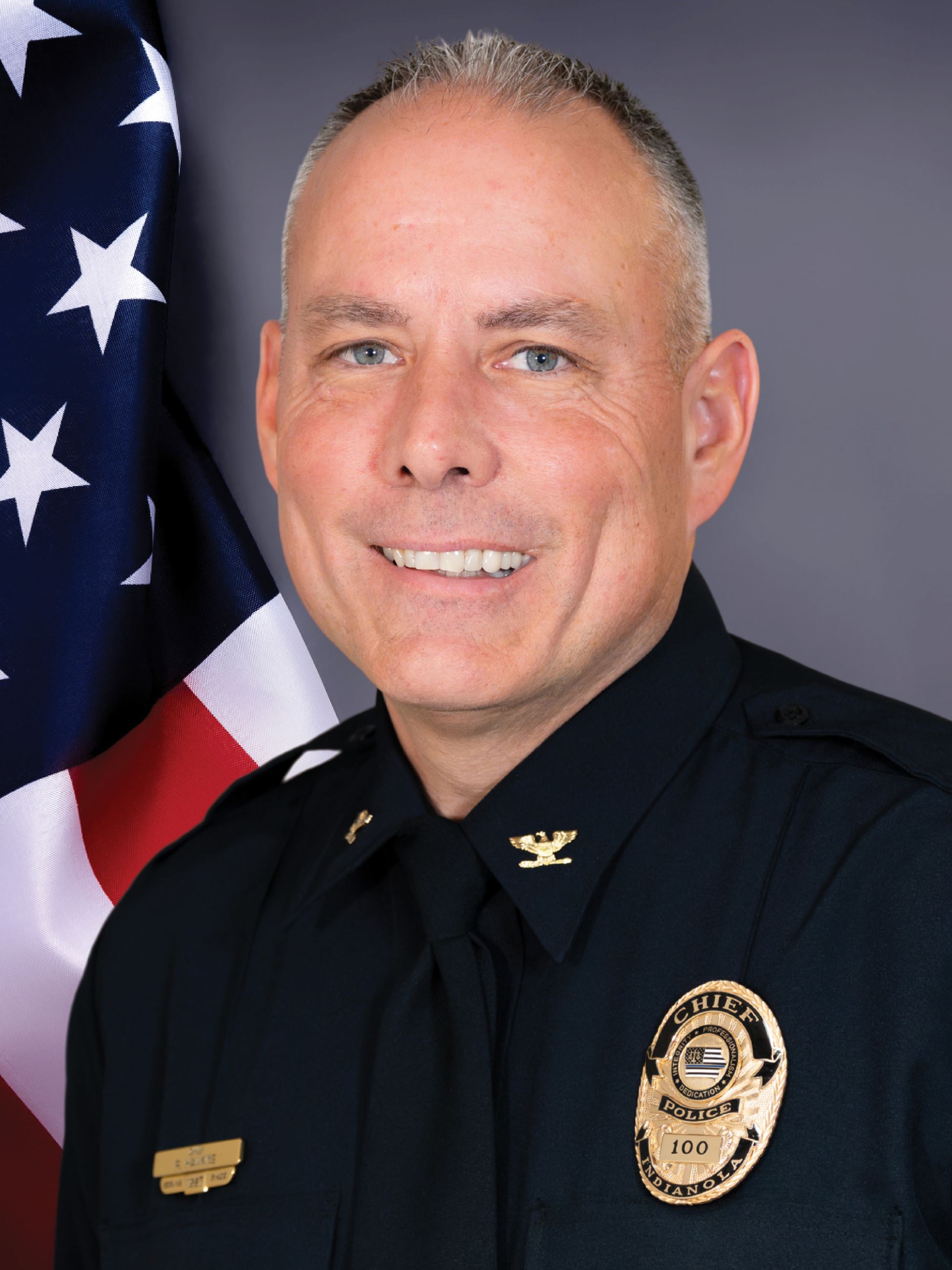 A portrait photo of Indianola Police Chief Rob Hawkins.