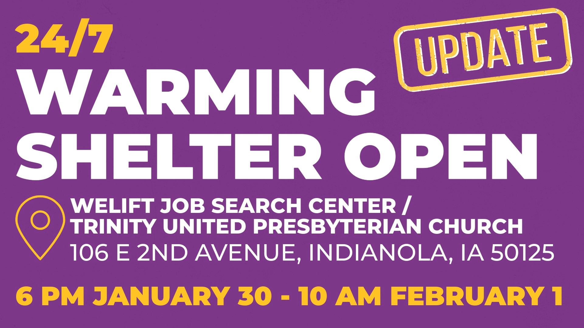 Warming Shelter Open at WelLIFT Job Search Center and Trinity United Presbyterian Church