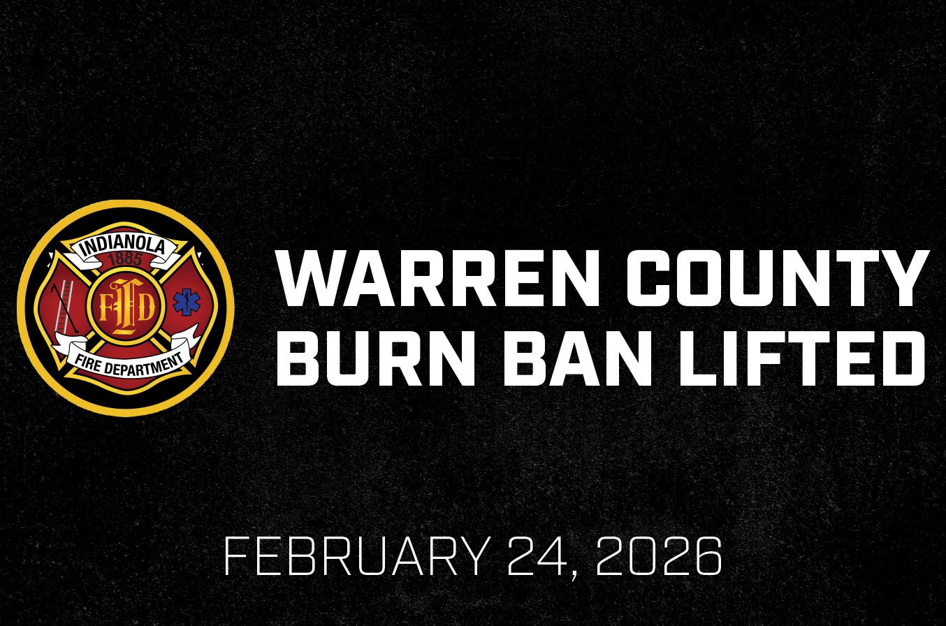 Indianola Fire Department logo and text that reads Warren County Burn Ban Lifted