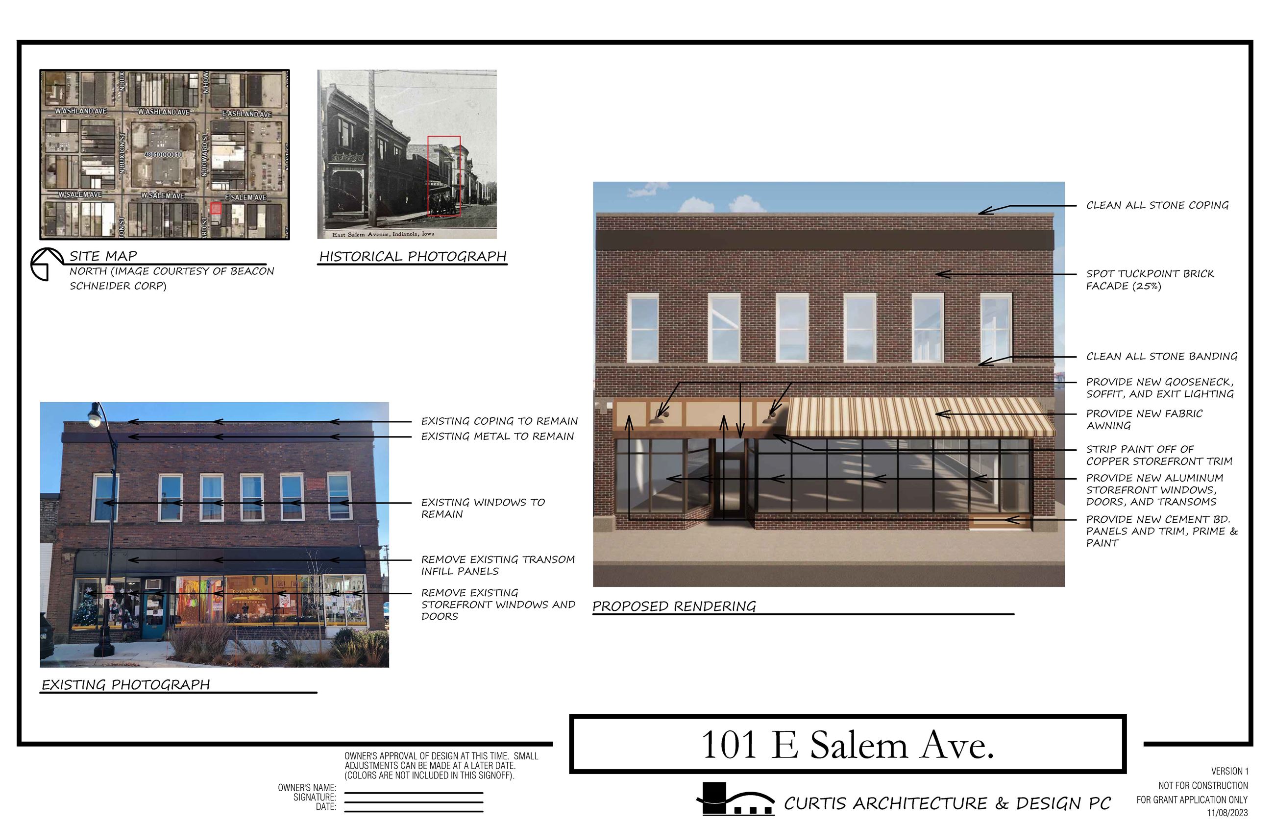 Project information and preliminary renderings for 101 E Salem Avenue for the CBDG grant.