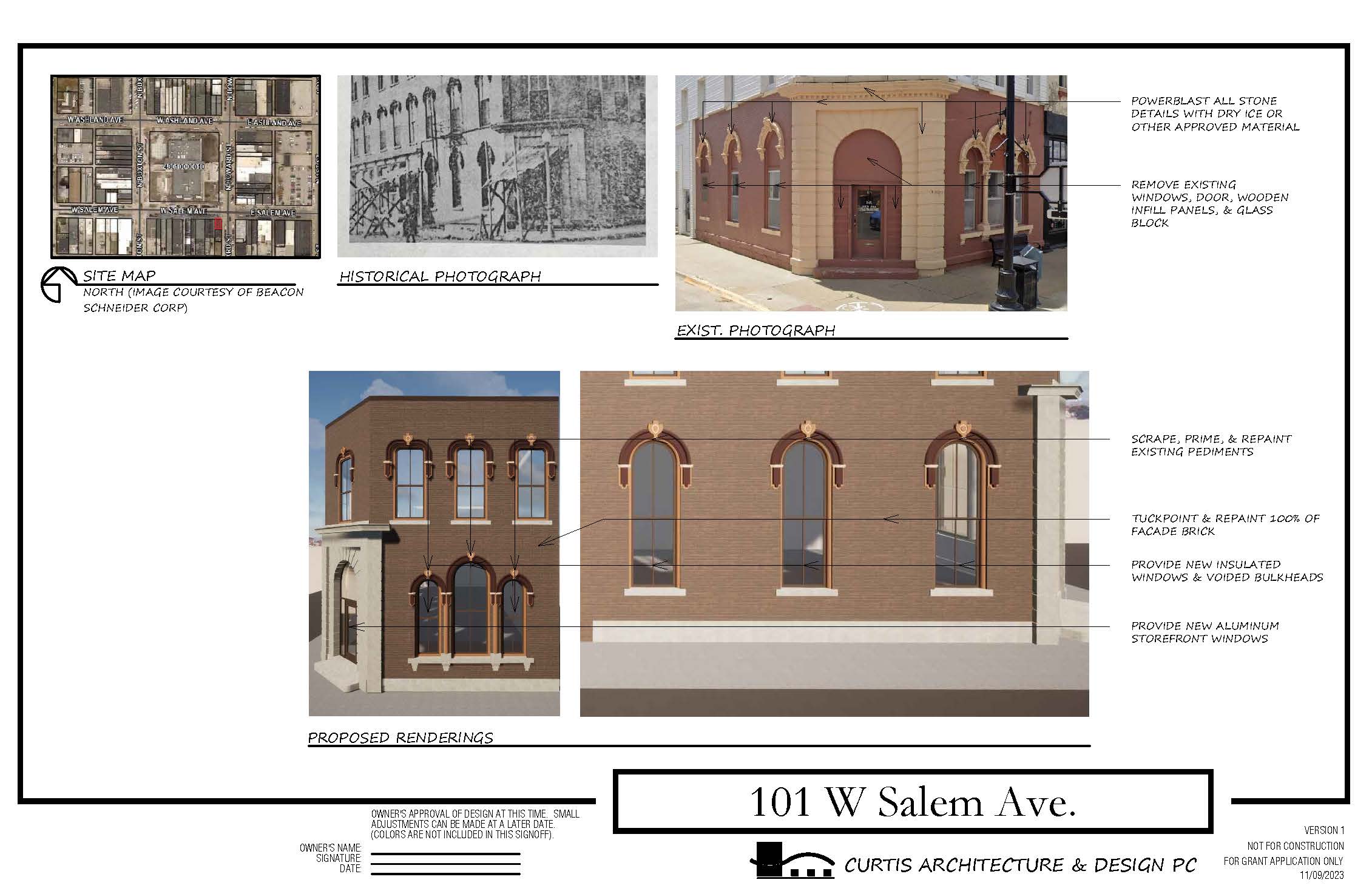 Project information and preliminary renderings for 101 W Salem Avenue for the CBDG grant.