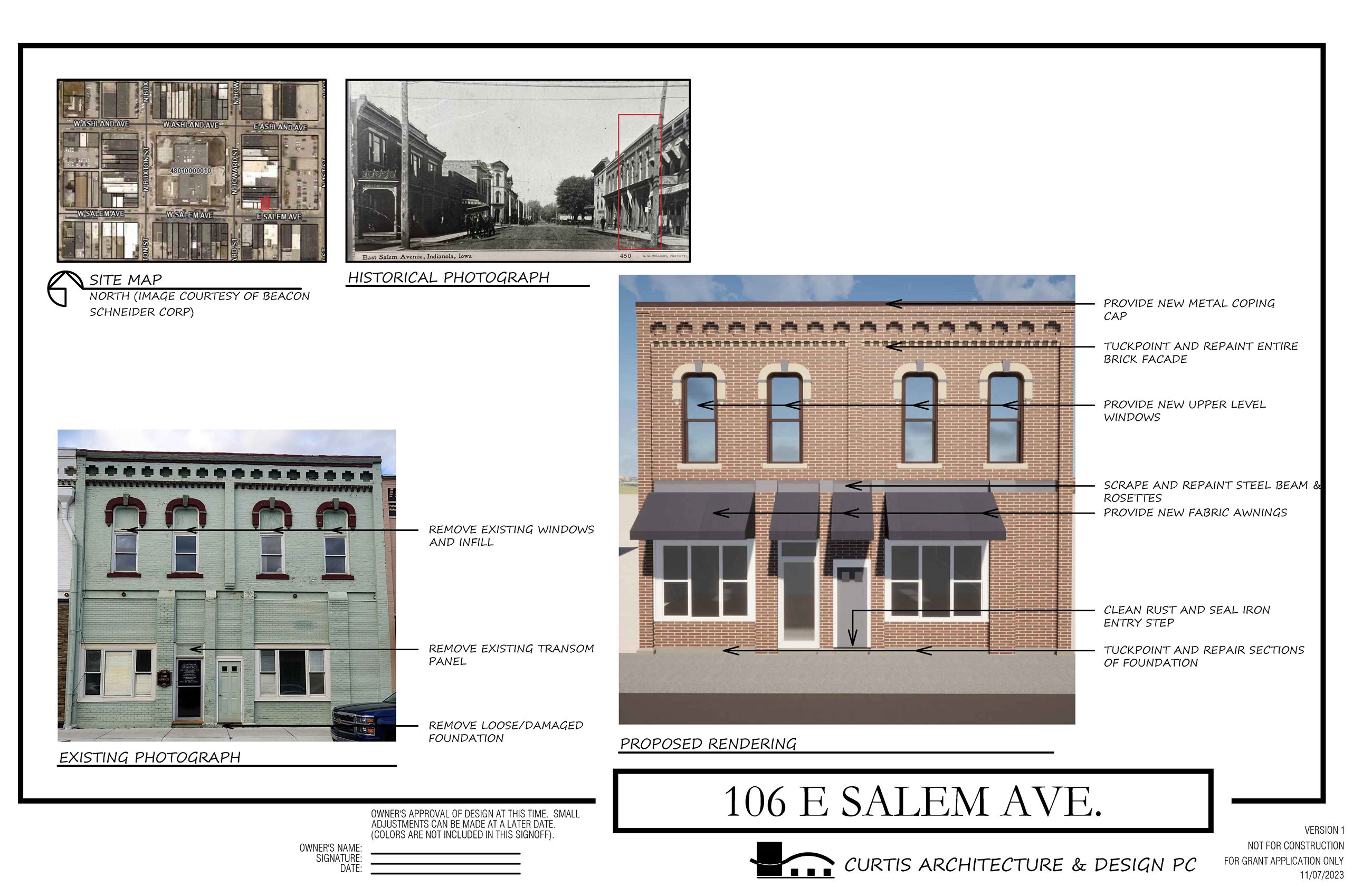 Project information and preliminary renderings for 106 E Salem Avenue for the CBDG grant.