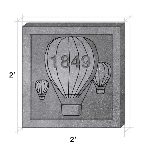 A rendering of the Balloons with Founding Date sidewalk inlay for the Wonder on Buxton Project.