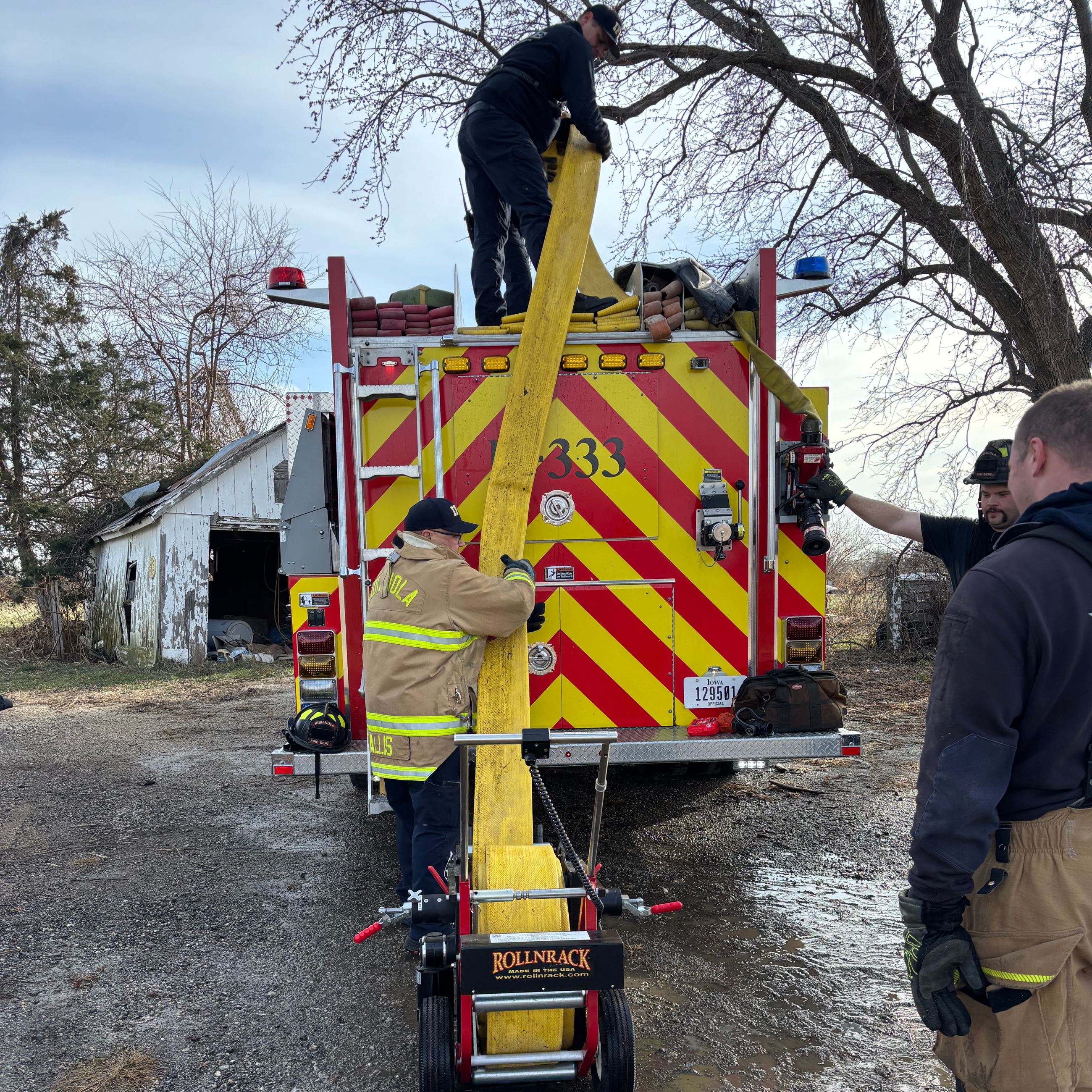 Indianola firefighters using the ROLLNRACK Power Roller