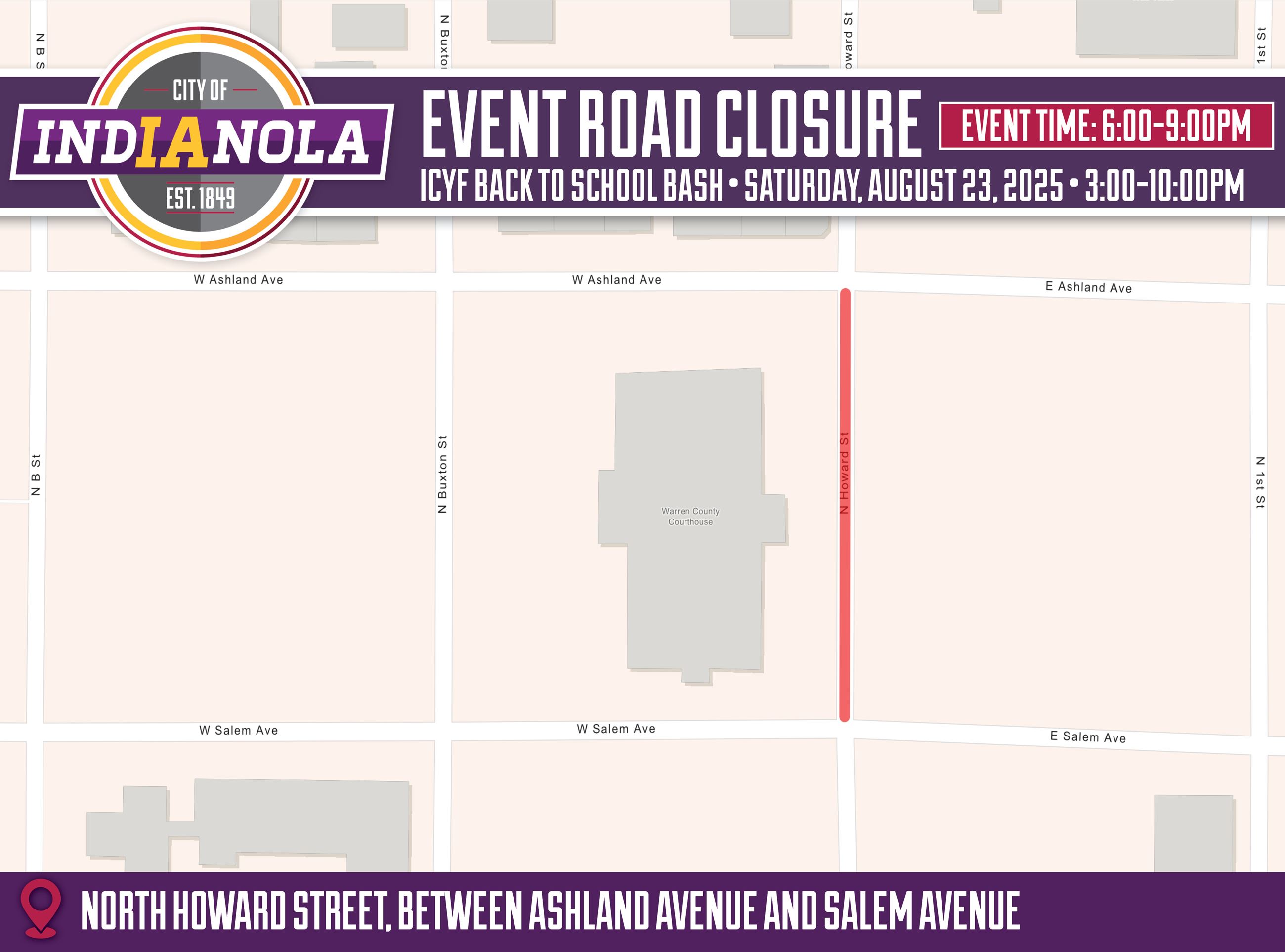 Aerial map overview of the ICYF Back to School Bash in Indianola, Iowa on Saturday, August 23, 2025.