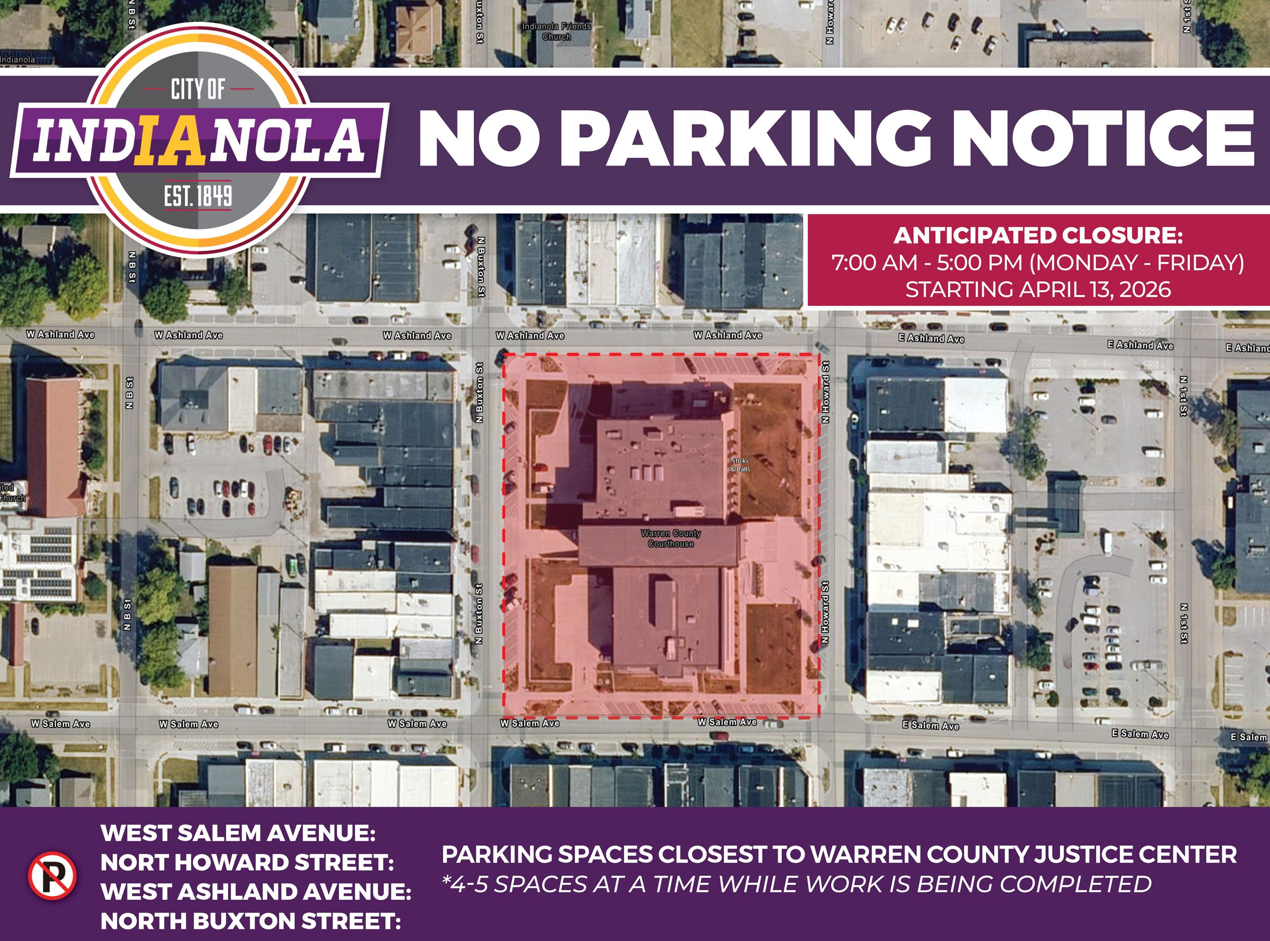 earest the Warren County Justice Center will be temporarily closed beginning Monday, April 13.